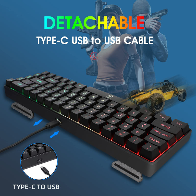 [Australia - AusPower] - Snpurdiri Wired 65% Gaming Keyboard, 68 Keys Mini Keyboard RGB Backlit,More Pratical Arrow Keys and Edit Keys Than 60 Keyboard, for PC/Mac Gamer, Typist, Travel(Black) Black(detachable cable) 