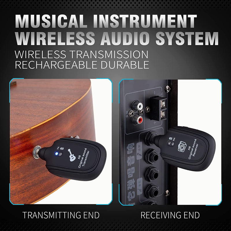 [Australia - AusPower] - INGPARTNER A8 Guitar Wireless Transmitter Receiver Wireless Transmission System Audio System Rechargeable Support 4 Channels for Electric Guitar Bass Violin Organ Musical Instrument A8 Black 