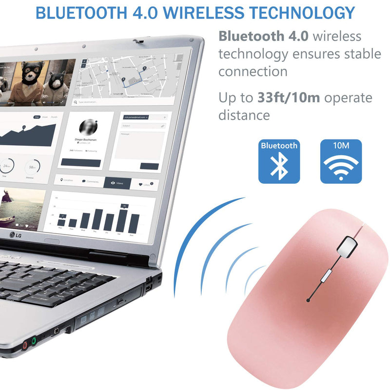 [Australia - AusPower] - Bluetooth Wireless Charger Computer Mouse for MacBook Air Mac Pro Laptop Ipad Pad PC The Laser Optical Rechargeable Mini Slim Silent Mice is Replacement Wired Widely Used Desktop Hp iMac (Rose Gold) 1.Bluetooth Mouse (Rose Gold) 