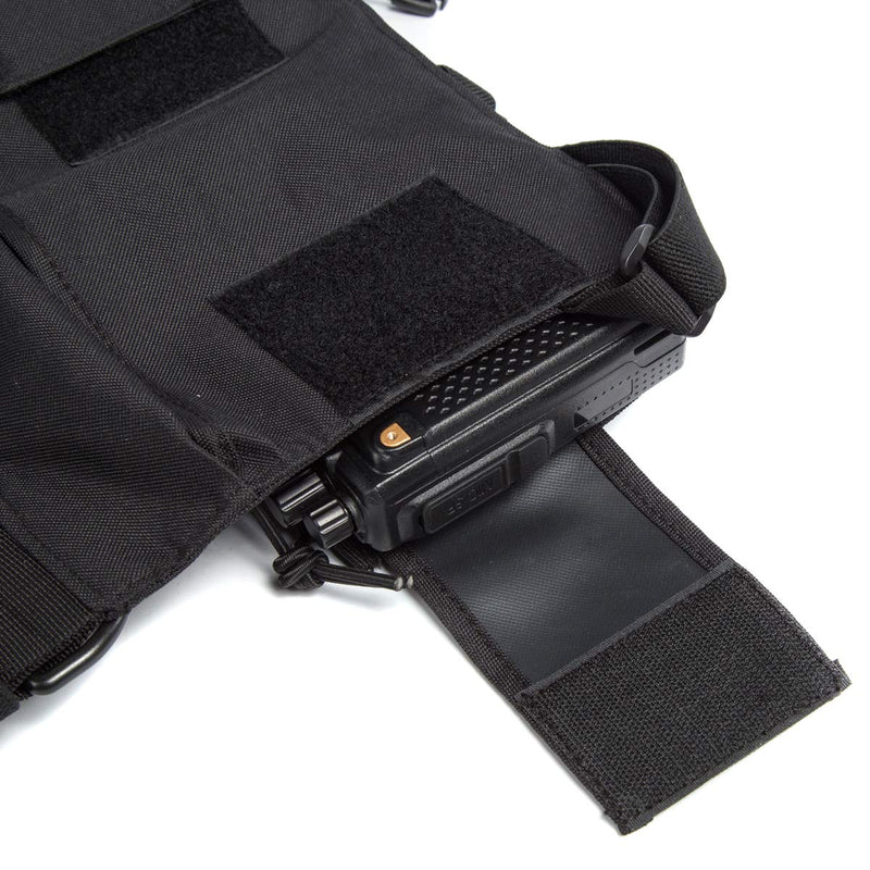 [Australia - AusPower] - Radio Shoulder Holster Chest Harness Holder Vest Rig for Two Way Radio Chest Front Pack Pouch Walkie Talkie Case with Front Pouches for Kenwood Arcshell Retevis Baofeng UV-5R F8HP UV-82 888S (Black) 