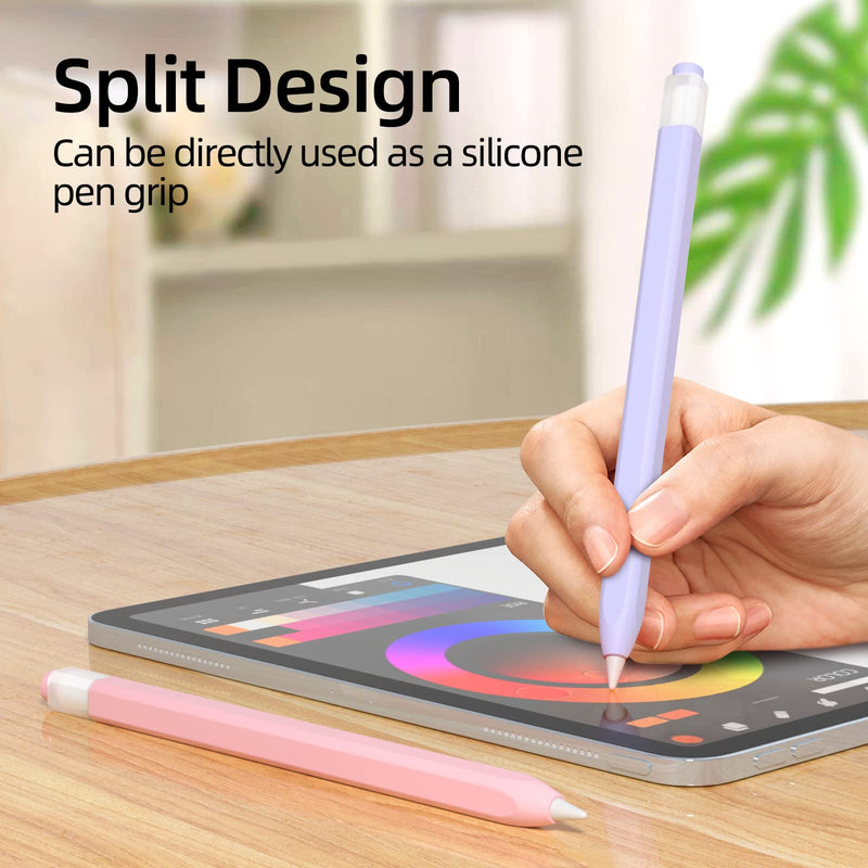 [Australia - AusPower] - JOOSKO 2 Pac Compatible with Apple Pencil 1st Generation Case Apple Pencil Grip Case, Classic Design, Soft and Lightweight Silicone Pencil Protector and 10 Pencil Tip Cover (Powder, Purple) Powder, Purple 
