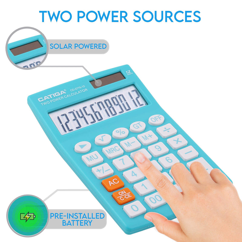 [Australia - AusPower] - Desktop Calculator with 12 Digit LCD Display Screen, Home or Office Use, Easy to Use with Clear Display/Memory Functions, CD-2775 (Light Blue) Teal 