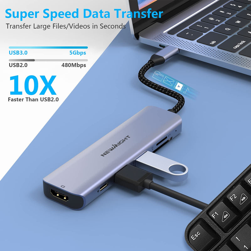 [Australia - AusPower] - USB C Hub USB-C to HDMI Adapter - Newmight 6 in 1 USB C Docking Station with 100W Power Delivery HDMI 4K@30HZ USB3.0 Fast Data Transfer SD/TF Card Reader, for MacBook and Other Type C Devices 
