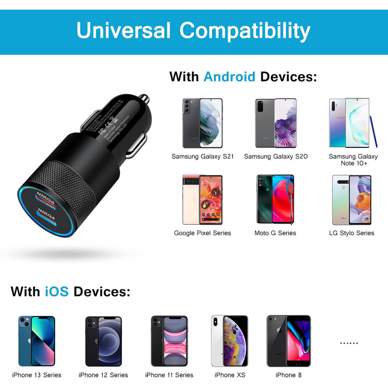 [Australia - AusPower] - Super Fast USB C Car Charger Adapter,60W Dual Port PD3.0 Fast Charging Power Adapter USB C Plug Cargador Carro Lighter Charger Compatible iPhone 13 Pro Max/12/11/SE,Samsung Galaxy S22 Ultra 5g/S21/S20 