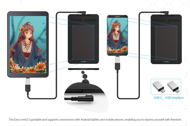 [Australia - AusPower] - XP-PEN Deco Mini7 Graphics Tablet 7 x 4 Inch Pen Tablet with Tilt Support Passive Pen and 8 Customizable Shortcut Keys Drawing Tablet Compatible with Chromebook for Online Teaching/E-Learning Medium Wire 