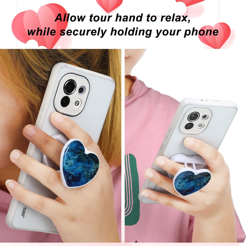 [Australia - AusPower] - 4 Pieces Phone Grip Holder Marble Heart Shape Adhesive Finger Holder Multi-Functional Marble Heart Cell Phone Widely Compatible with Most Phones Cases Phone Grip for Smartphone and Tablets 