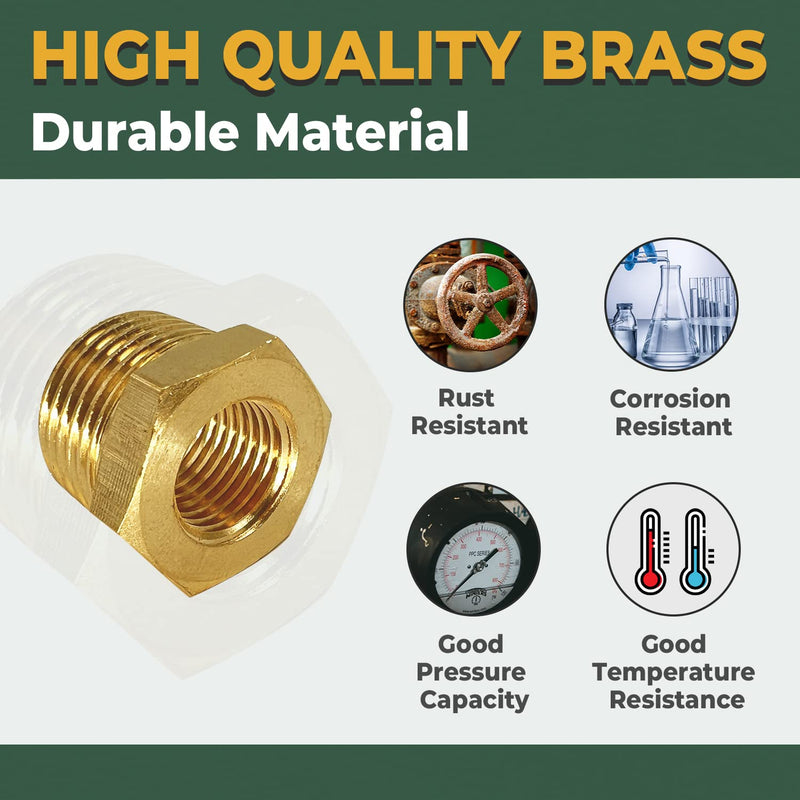 [Australia - AusPower] - LIONMAX Brass Pipe Fittings 6 PCS, 1/2 Inch NPT Male X 1/4 Inch NPT Female, Hex Bushing Reducer Threaded Adapter, with Sealing Tape 
