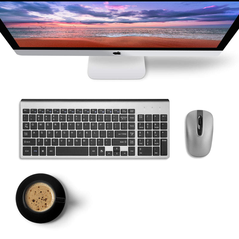 [Australia - AusPower] - Wireless Keyboard Mouse Combo, cimetech Compact Full Size Wireless Keyboard and Mouse Set 2.4G Ultra-Thin Sleek Design for Windows, Computer, Desktop, PC , Notebook - (Grey) Grey 