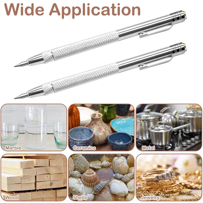 [Australia - AusPower] - 2Pcs Tungsten Carbide Tip Scriber With 12 Replacement Marking Tip, Aluminium Magnet Carbide Scribe Tool Etching Pen With Clip, Metal Engraving Pen for Glass / Ceramics / Hardened Steel / Metal Sheet 2pcs 