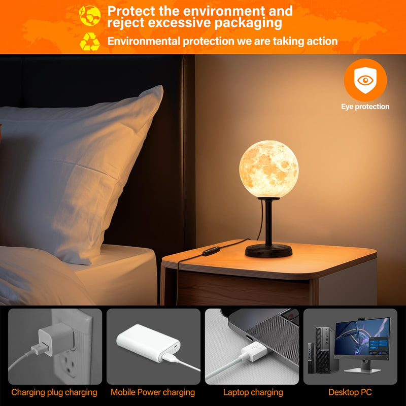 [Australia - AusPower] - JIMIMORO 3D Moon Lamp Bedside Table Lamp for Bedroom - Dimmable Bedside Lamps Small Modern Bedroom Lamp LED Desk Light with 25 Lighting Modes nightstand lamp Bed Side for Bedroom, Home, and Dorm White 