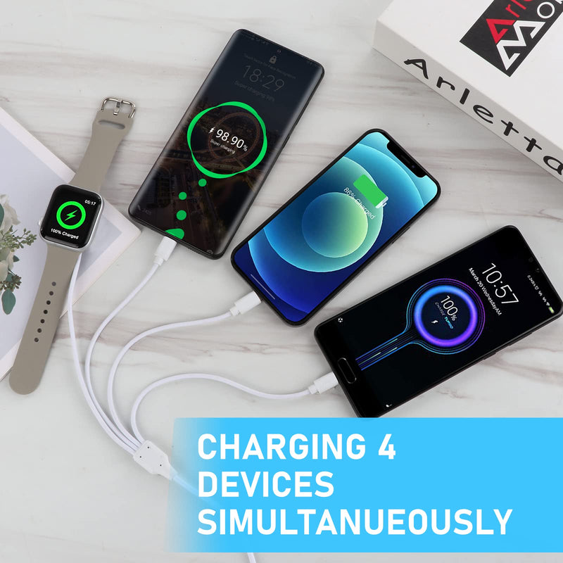 [Australia - AusPower] - 4 in 1 Watch Charger Cable - Fast Watch Charging Cord for iWatch Series 6/5/4/3/2/1, Multi USB Charging Cable for Lighting/Type C/Micro (1.2M/4ft) 