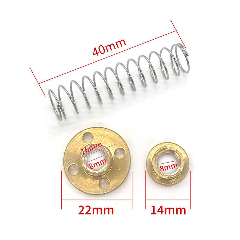 [Australia - AusPower] - 2-Pack 3D Printer T8 Brass Anti Backlash Spring Loaded Nuts Elimination Gap Nuts for Tr8x2 Acme Threaded Lead Screw (Pitch 2mm Lead 2mm) 2mm Lead with 4 holes T8 Anti-Backlash Nut 