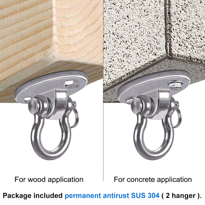 [Australia - AusPower] - BeneLabel Set of 2 Permanent Antirust Stainless Steel 304 Heavy Duty Swing Hangers, 2000LB Capacity, Yoga Hammock Chair Sandbag, Swing Sets, 180° Swing(No Screws) 