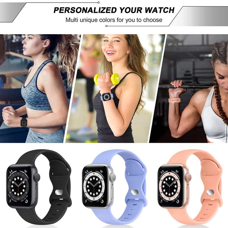 [Australia - AusPower] - Coolgance 5 Pack Bands Compatible with Apple Watch Bands 41mm 45mm 42mm 44mm 38mm 40mm for Women Men, Soft Silicone Sport Wristbands Replacement Strap with Classic Clasp for iWatch Series SE 7 6 5 4 3 2 1 Black/Grapefruit/Midnight Blue/Lavender/Cactus 