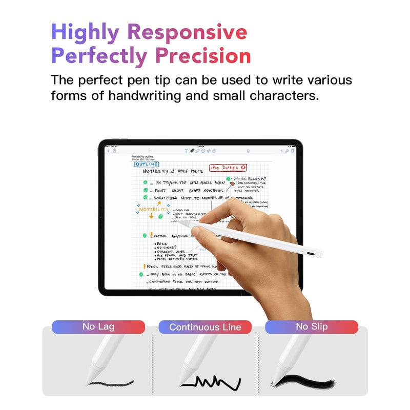 [Australia - AusPower] - Stylus Pen for iPad with Tilt Function & Palm Rejection, Fine Tip Active Pencil(2018-2021) for Apple iPad Pro 11/12.9 in, iPad 6/7/8/9th Gen, iPad Mini 5/6th, iPad Air 3rd/4th White 