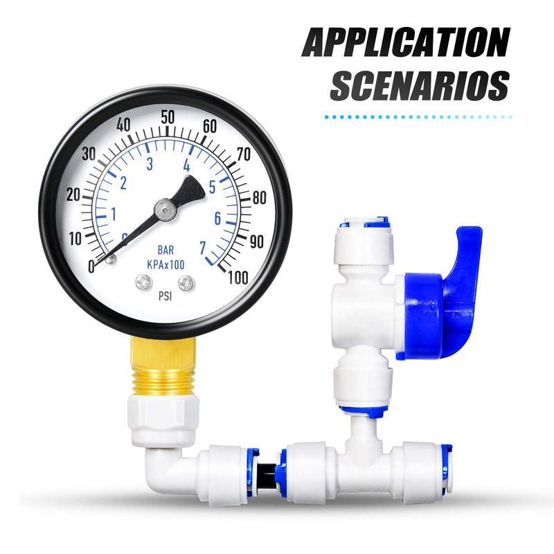 [Australia - AusPower] - MEANLIN MEASURE 0-100Psi 2" DIAL FACE 1/4"NPT Well Pump Pressure Gauge with 1/2"NPT and 3/8"NPT Adaptor, 3-2-3% Accuracy，Center Back Mount 1/4"NPT Back Mount 