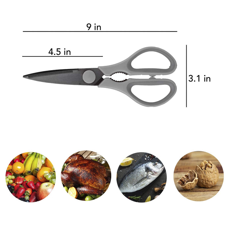 [Australia - AusPower] - Country Kitchen Set of 2 Kitchen Scissors- Stainless Steel Kitchen Shears, Cooking Scissors for Cutting Meat, Chicken, Herbs and Produce with Blade Cover and Soft Grip Handles - Grey 