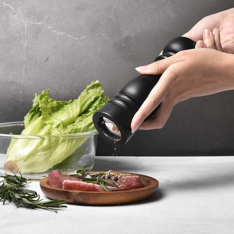 [Australia - AusPower] - BILL.F Salt and Pepper Grinder Wooden Pepper Mill Grinder Salt Pepper Shakers Set of 2 with Adjustable Ceramic Rotor- 7 Inch Black 