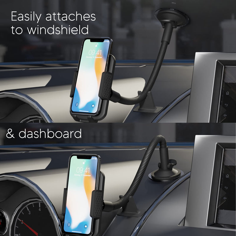 [Australia - AusPower] - TALK WORKS Car Phone Mount Windshield or Dashboard – Flexible Gooseneck Suction Cup Cell Phone Holder for Dash & Window – Compatible with Apple iPhone, Android Smartphones 