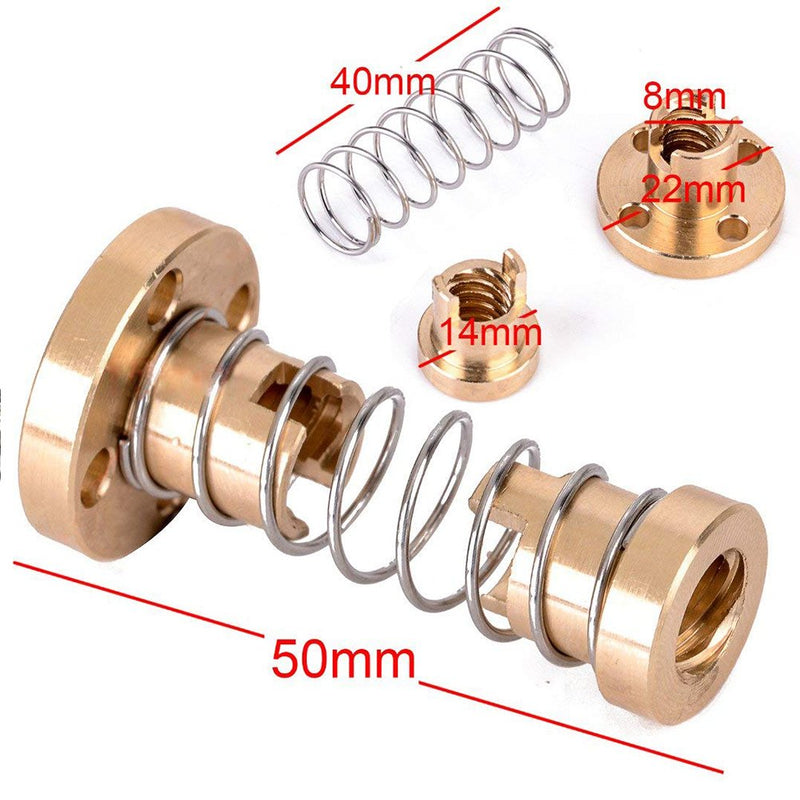 [Australia - AusPower] - YOTINO T8 Anti-Backlash Spring Loaded Nut Elimination Gap Nut for Diameter 8mm Acme Threaded Rod Lead Screws Brass Material【2PCS】 