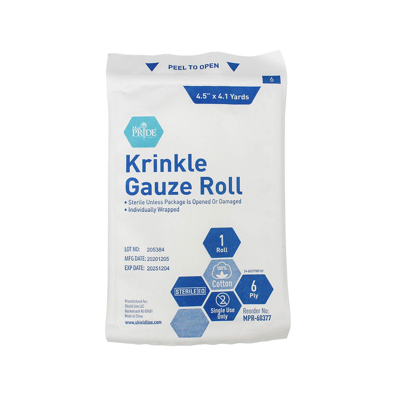 [Australia - AusPower] - Medpride Sterile Krinkle Gauze Rolls - Cotton Wound Dressing Sterile Wraps – 6-Ply Highly Absorbent First Aid Gauzes - Medical Individually Wrapped Mesh Bandage Gauzes [12 Rolls]- 4.5'' x 4.1 Yards 12 