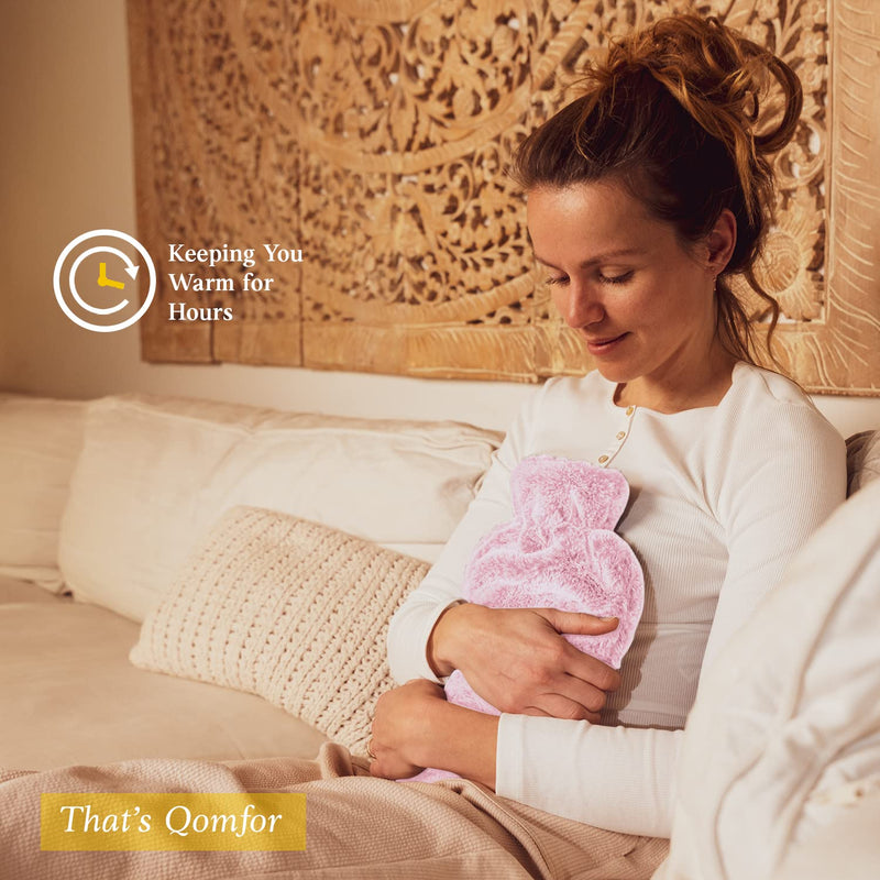 [Australia - AusPower] - Qomfor Hot Water Bottle with Soft Cover - 1.8L Large - Classic Hot Water Bag for Pain Relief, Neck and Shoulders, Feet Warmer, Menstrual Cramps, Hot and Cold Therapy - Great Gift for Girls - Pink 