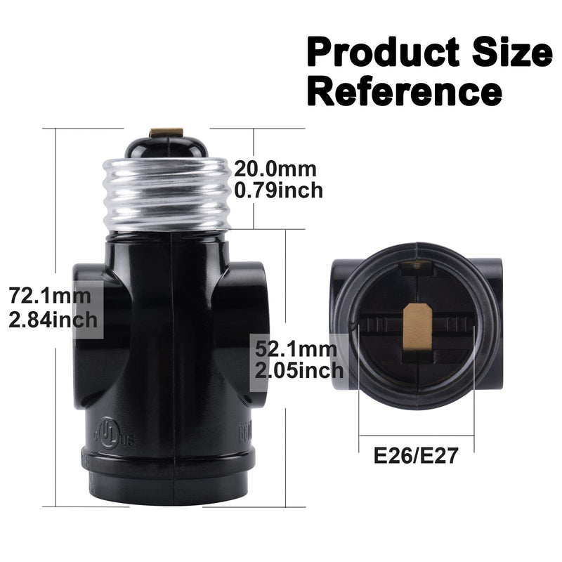 [Australia - AusPower] - DiCUNO UL Listed E26 to 2 Polarized Outlet Socket Adapter, Standard (Medium) E26 Base Light Bulb to 2-Prong Outlet Plug Splitter Converter, Black, 2-Pack 