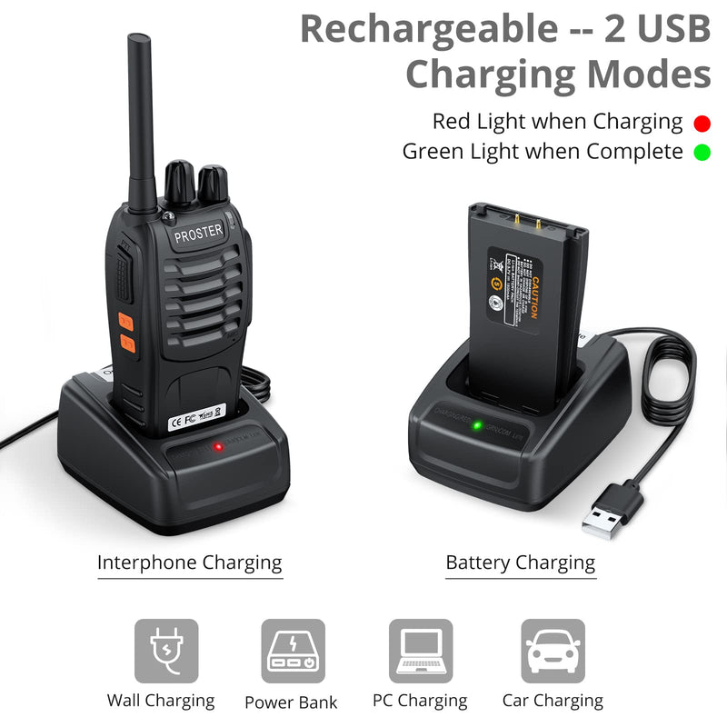 [Australia - AusPower] - Proster Rechargeable Walkie Talkies 1 Pair, 16 Channel Long Range Two Way Radios with USB Charger Earpiece Mic, Handheld Walky Talky Transceiver 2 Pack 