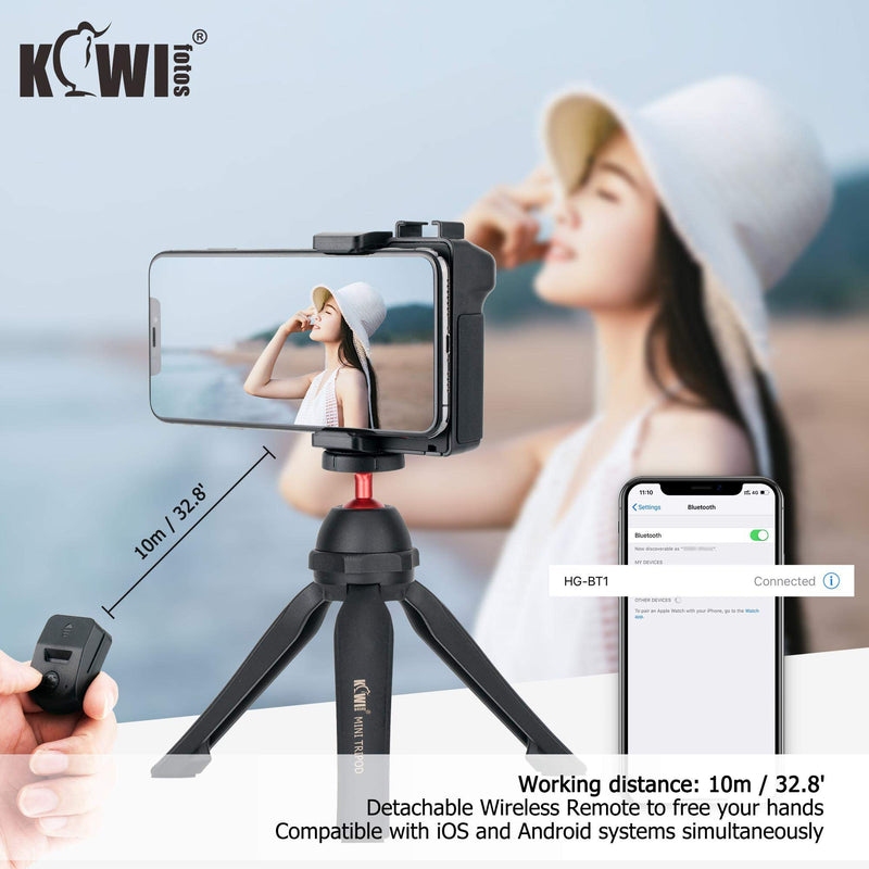 [Australia - AusPower] - KIWIFOTOS 3 in 1 Cell Phone Tripod Mount, Phone Camera Grip Handle Holder with Detachable Bluetooth Shutter Remote Control and Cold Shoe Mount for iPhone Android Smartphone Selfie Vlog Video Shooting 