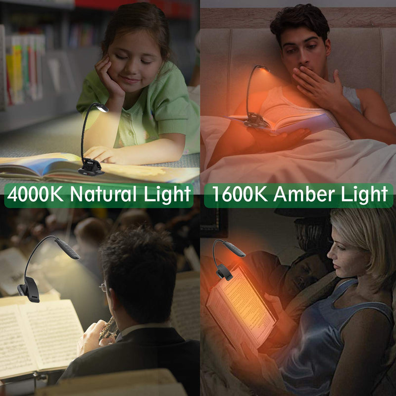 [Australia - AusPower] - BIGMONAT Book Reading Light,Rechargeable Amber Book Led Night Light,Portable Bendable Neck, USB or Battery Operated,Brightness Adjustable Reading Light,Reduces Eye Strain,Black 