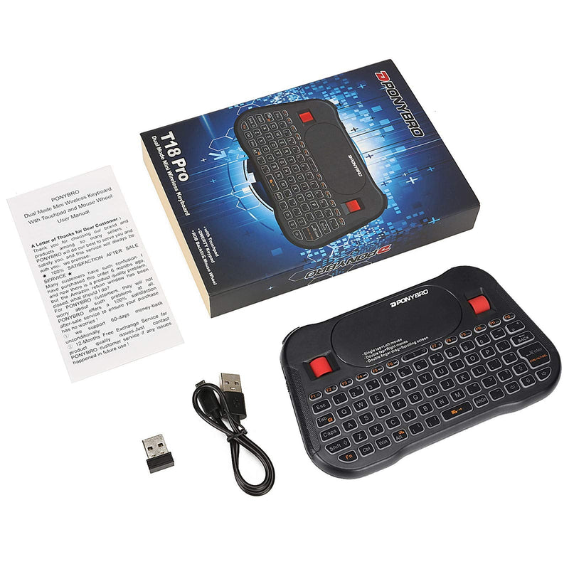 [Australia - AusPower] - PONYBRO Backlit Mini Bluetooth Wireless Keyboard with Touchpad QWERTY keypad,Support Bluetooth＆2.4G USB Connection,Rechargeable Handheld Keyboard Remote for Smartphones,Smart TV,Android TV Box,PC,Pad. 