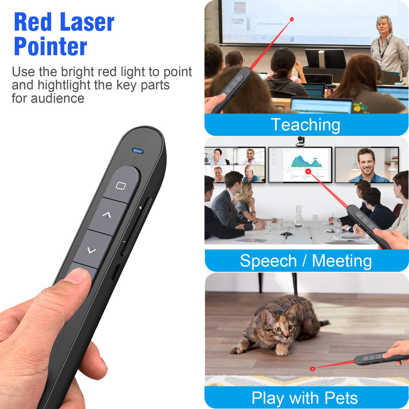 [Australia - AusPower] - Presentation Clicker for Powerpoint, Wireless Presenter Remote PowerPoint Clicker Pointer, 2.4GHz RF USB Rechargeable Presentation Pointer Slide Clicker with Hyperlink Volume Control(Red) 