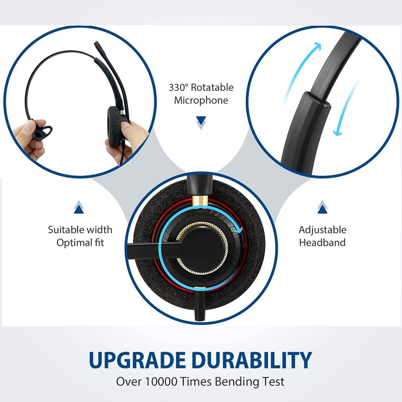 [Australia - AusPower] - Arama Phone Headset RJ9 with Noise Cancelling Mic Compatible with Polycom VVX311 VVX410 VVX411 VVX500 Mitel 5320e Avaya 1408 1416 5410 ShoreTel 230 420 480 NEC Landline Phones (A800S-Monaural) 