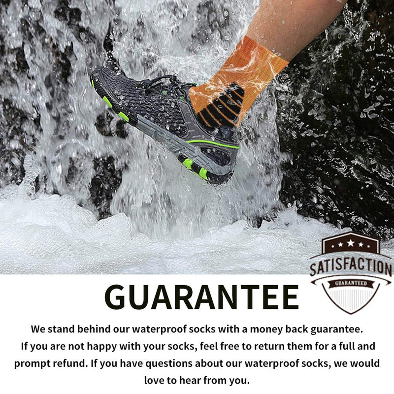 [Australia - AusPower] - MK MEIKAN 100% Waterproof Socks, Women Men Digital Printing Cushioned Running Hiking Skiing Cycling Socks 1 Pair Orange Small 