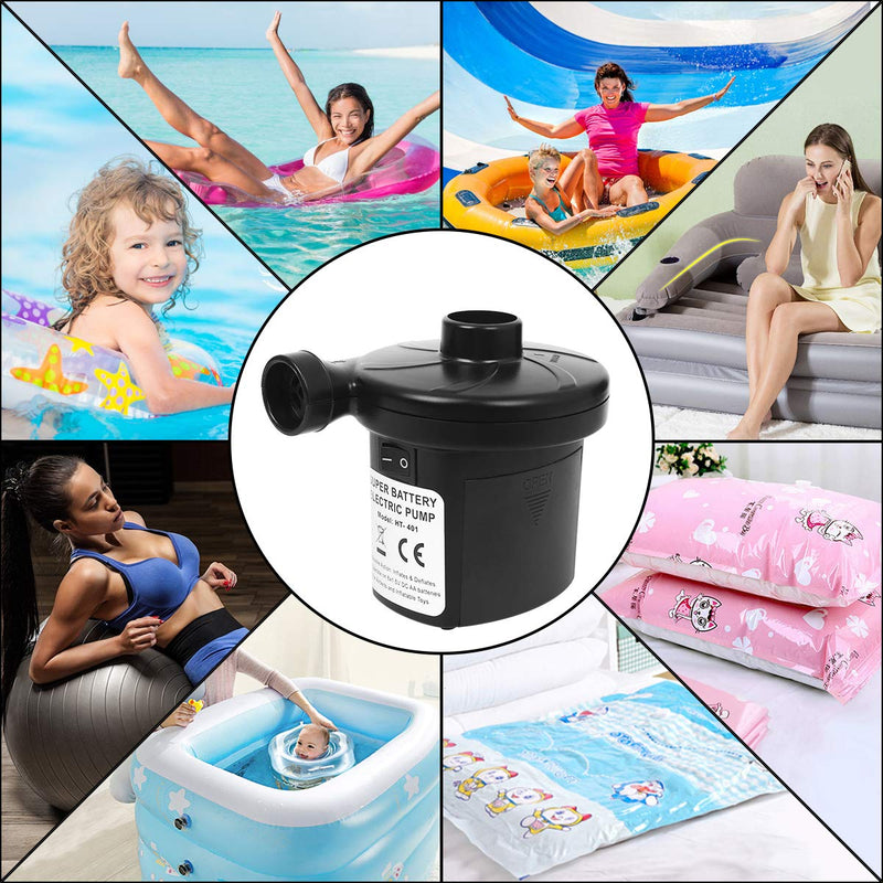 [Australia - AusPower] - sanipoe Battery Powered Air Mattress Pump, Electric Quick-Fill Blower Portable Inflator Deflator for Inflatables Raft Bed Boat Pool Toy, Black 