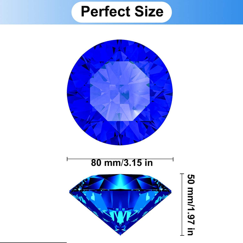 [Australia - AusPower] - Large Crystal Diamond Paperweight with Stand Jewels Wedding Decorations Centerpieces Home Decor 3.15 inch (Blue) Blue 80 mm 