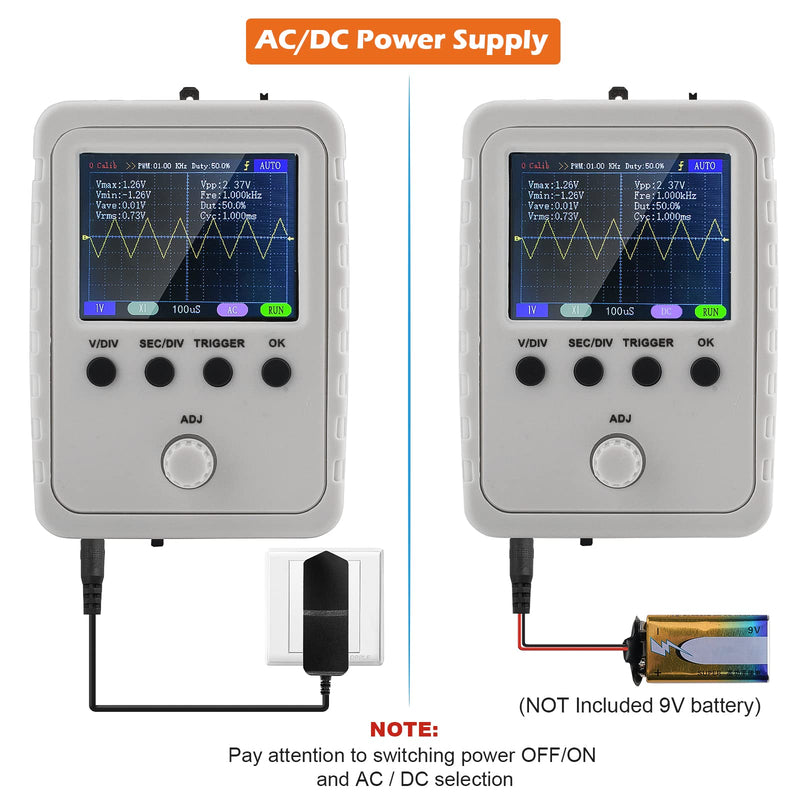 [Australia - AusPower] - Digital Oscilloscope Kit,Aideepen Handheld oscilloscopes with DC/AC Power Supply and BNC-Clip Cable Probe 