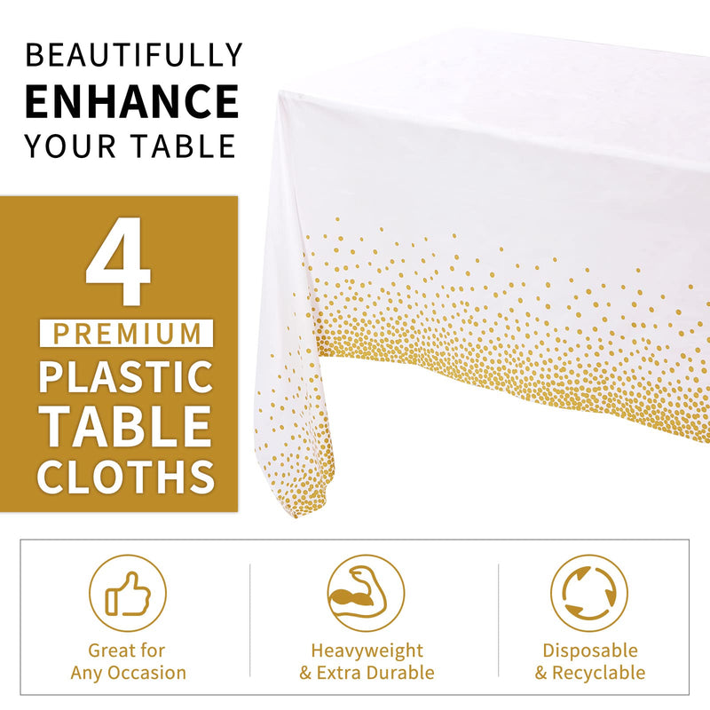 [Australia - AusPower] - 4 Pack Disposable Plastic Tablecloth 54 x 108 Inch Dot Confetti Party Rectangle Table Covers for BBQ, Picnic Birthday, Wedding , Holiday Dinner (White Gold) White Gold 