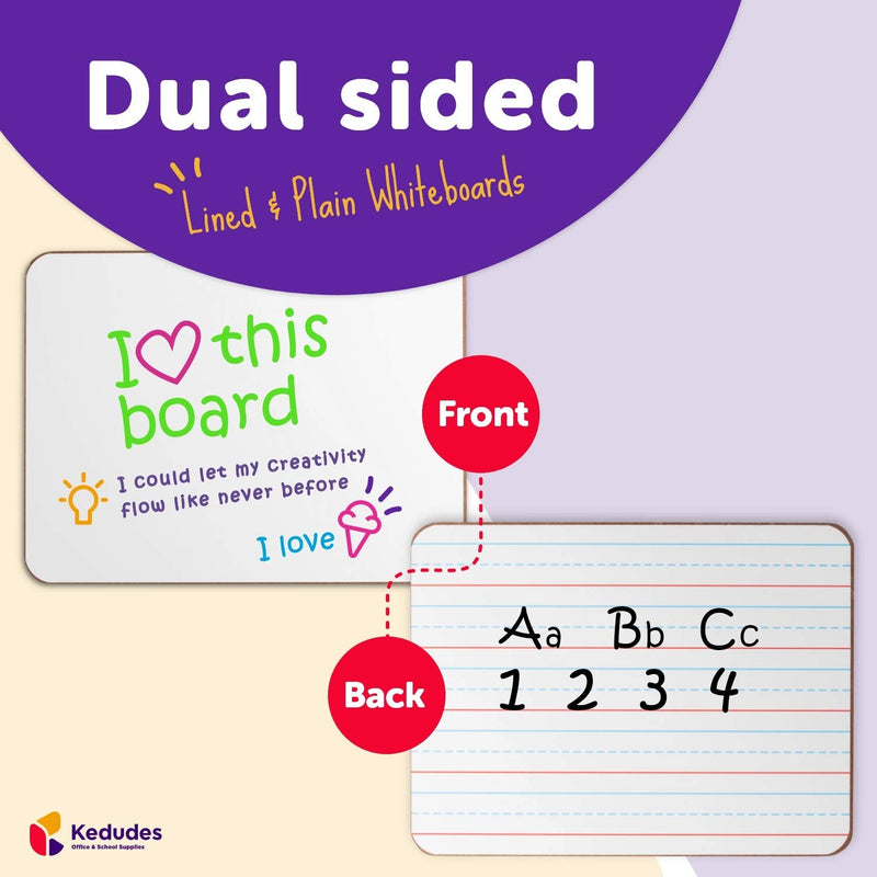 [Australia - AusPower] - Quality Ruled Dry Erase Lapboard – Double-Sided Magnetic Whiteboard with Lines and Blank Surface for Kids Learning, Math, Writing – Student, Teacher, Homeschool Supplies – 6 Magnetic Markers (9x12") Double Sided - Magnetic 