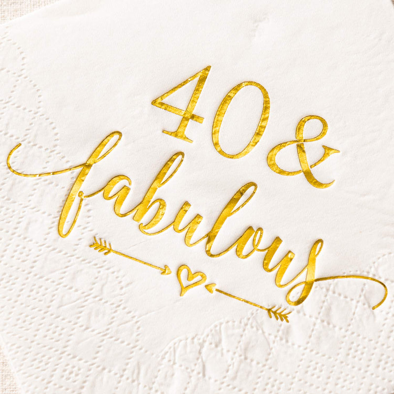 [Australia - AusPower] - Crisky 40 and Fabulous Cocktail Napkins Gold for Women 40th Birthday Decorations, 40th Birthday Bevergae Dessert Table Supplies, 50Pcs, 3-Ply 