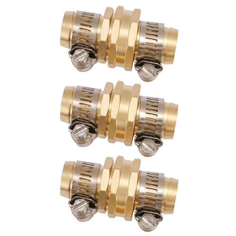 [Australia - AusPower] - U.S. Solid Brass Garden Hose Connector with Stainless Steel Clamps, Male and Female Garden Hose Fittings, 3 Sets (3/4 inch) 3/4 inch 