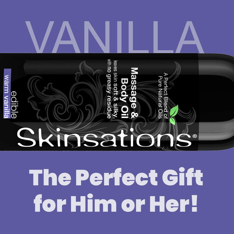 [Australia - AusPower] - Skinsations - Massage & Body Oil - Vanilla 8oz | Soothing Blend of Edible Sweet Almond, Fractionated Coconut, Grape Seed & Jojoba Oils with an Enticing Vanilla Scent 8 Fl Oz (Pack of 1) 