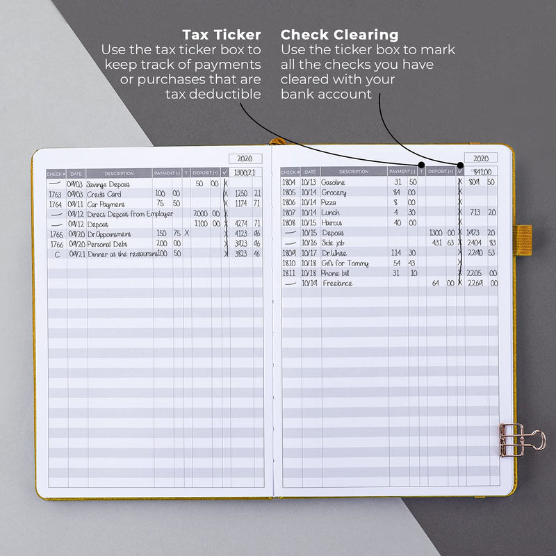 [Australia - AusPower] - Clever Fox Check Register – Deluxe Checkbook Log with Check & Transaction Registers, Bank Account Register Booklets for Personal and Work Use, A5 Hardcover - Yellow A5 (5.8'' x 8.3'') 