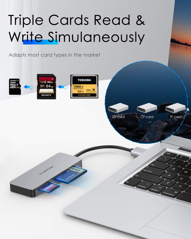 [Australia - AusPower] - LENTION USB 3.0 to CF/SD/Micro SD Card Reader, SD 3.0 Card Adapter for SD/SDHC/SDXC/MMC/RS-MMC/Micro SD/Micro SDHC/Micro SDXC/CF Type I, Compatible Windows, MacOS, ChromeOS, More (CB-H12, Space Gray) 