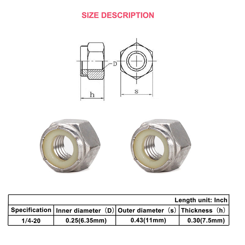 [Australia - AusPower] - cSeao 80pcs 1/4"-20 Inch Nylon Inserted Self Locking Nuts, 304 Stainless Steel / 18-8, Plain Finish 1/4"-20 80pcs 