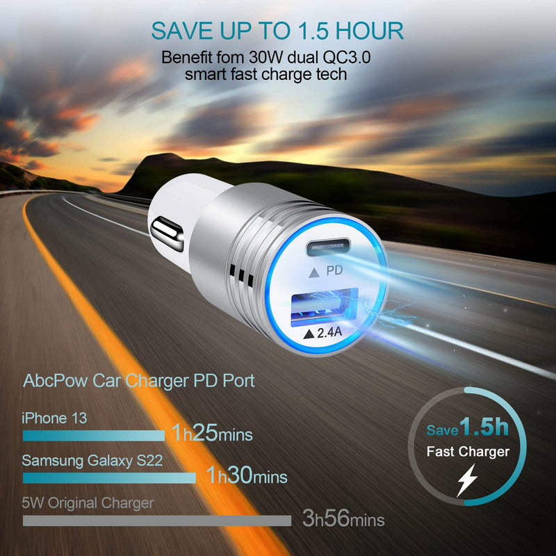 [Australia - AusPower] - USB C Car Charger Fast Charging C Cord for Samsung Galaxy S22 S21 Ultra/S21+/S20 FE/Note 21 Plus 20 S10e S9 A01 A71 A72 A52 A32,LG V60 K51 V50 V40 V30,Oneplus 9 Pro 8 8T 7,30W Phone Automobile Adapter Silver 