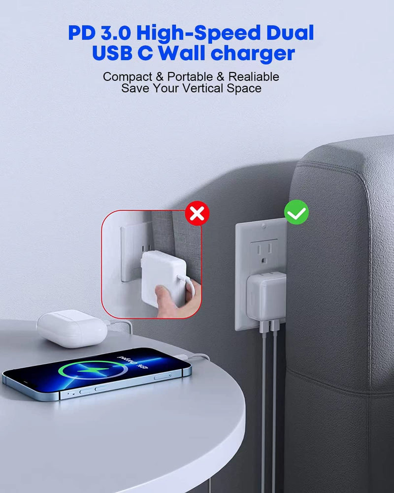 [Australia - AusPower] - Apple USB C Charger, 40W Dual USB C Wall Charger, iPhone Charger iPad Charger Super Quick Double USB C Port Apple Charger Foldable Plug with Lightning Cable and USB C Cable for iPhone, iPad, iPad Pro 