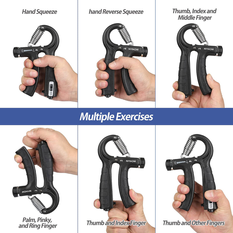 [Australia - AusPower] - NIYIKOW 2 Pack Grip Strength Trainer with Counter, Hand Grip Strengthener, Adjustable Resistance 11-132Lbs (5-60kg), Non-Slip Gripper, Perfect for Athletes and Hand Rehabilitation Exercising 2Pack-Black 