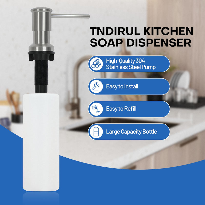 [Australia - AusPower] - TNDIRUL Brushed Nickel Soap Dispenser for Kitchen Sink Counter Dispenser 17 OZ Bottle Built in Refill from The Top 