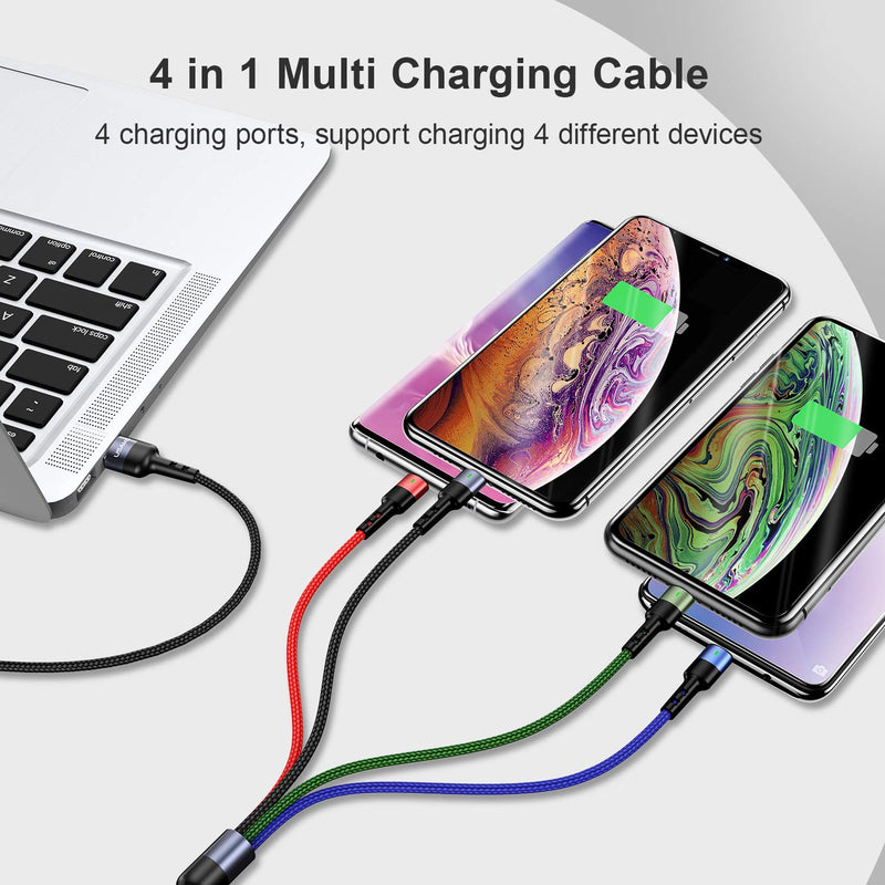 [Australia - AusPower] - 2Pack Multi Charging Cable Multiple Charger Cord Nylon Braided Short 1FT 4 in 1 USB Charge Cord with Phone/Type C/Micro USB Connector for Phone/Galaxy S20/S10S9/S8/S7 and More 